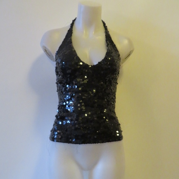Club Monaco Tops - CLUB MONACO BLACK SEQUIN HALTER TOP SZ M *